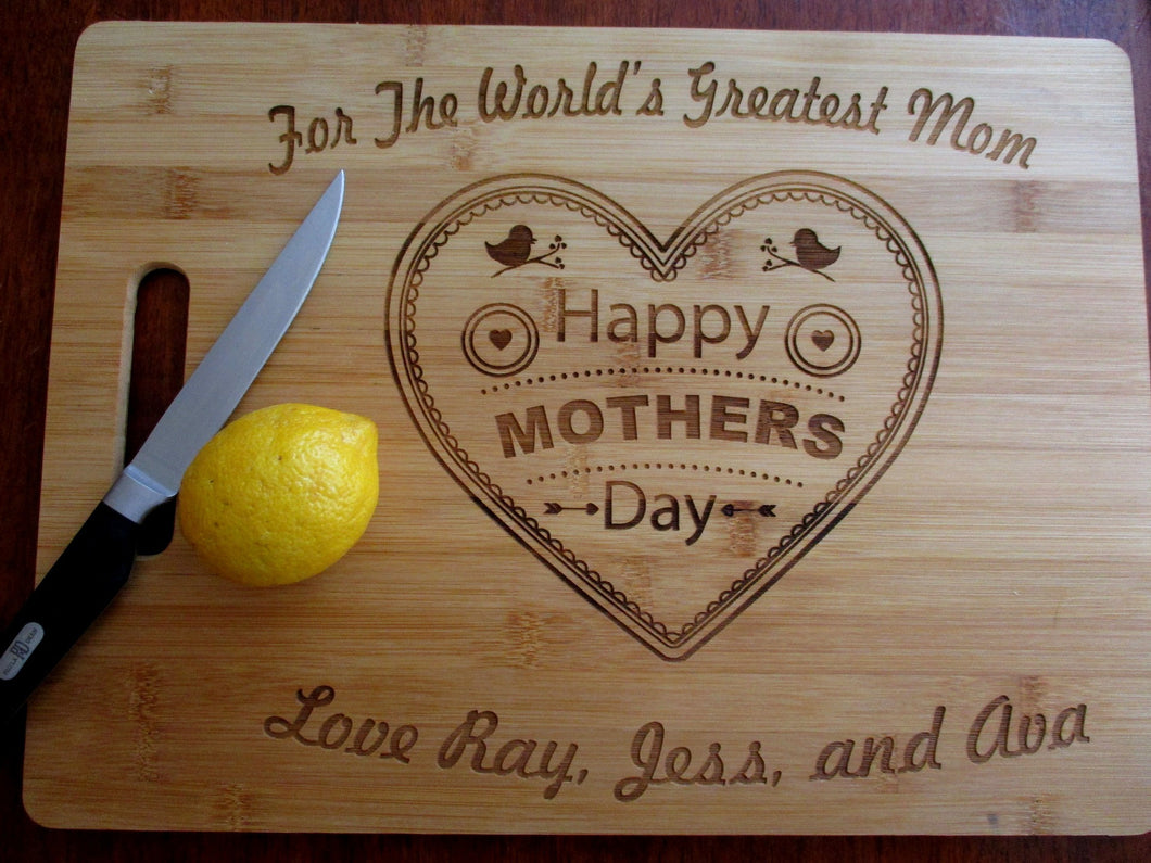 Custom Cutting Board Mothers Day Gift For the World's Greatest Mom Laser-engraved Personalized Bamboo Cheese Board Happy Mothers Day