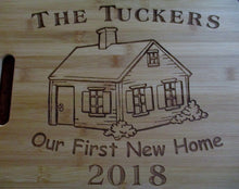 Load image into Gallery viewer, Custom Personalized Cutting Board House-warming Gift Laser-engraved Bamboo Board Our First New Home Couples Gift Surname &amp; year
