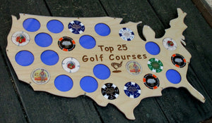 Custom Poker Chip Clip Frame for 25 Golf Ball Markers, Casino or Harley-Davidson chips Personalized USA Map Acrylic-glass clip frame