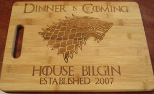 Custom Personalized Game of Thrones Bamboo Cutting Board Laser-engraved names Year Established Dinner is Coming Christmas Gift GOT