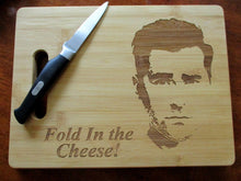 Load image into Gallery viewer, Custom Cutting Board FOLD in the cheese Bamboo cheese board Large or small engraved board David Rose Schitt&#39;s Creek Christmas Gift
