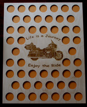 Load image into Gallery viewer, Custom Casino Poker Chip Display Frame Insert 16x20 wood insert Fits 50 Harley and Casino chips Engraved Life is a Journey
