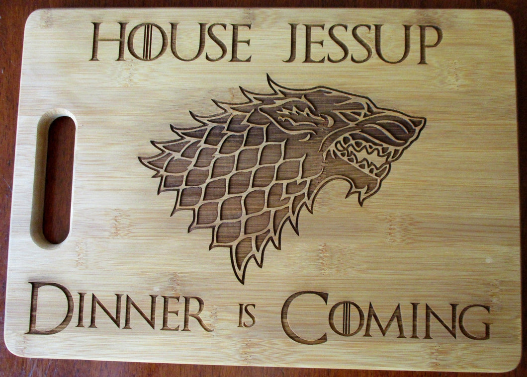 Custom Game of Thrones Cutting Board Personalized Small or Large Cheese board Dinner Is Coming House Name Personalized Christmas Gift