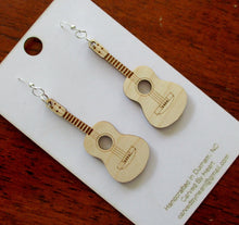 Load image into Gallery viewer, Custom Engraved Ukulele or Guitar Earrings Laser-engraved dangle birch cute earrings Gift for Teens Sisters Christmas Gift Music Lovers Gift
