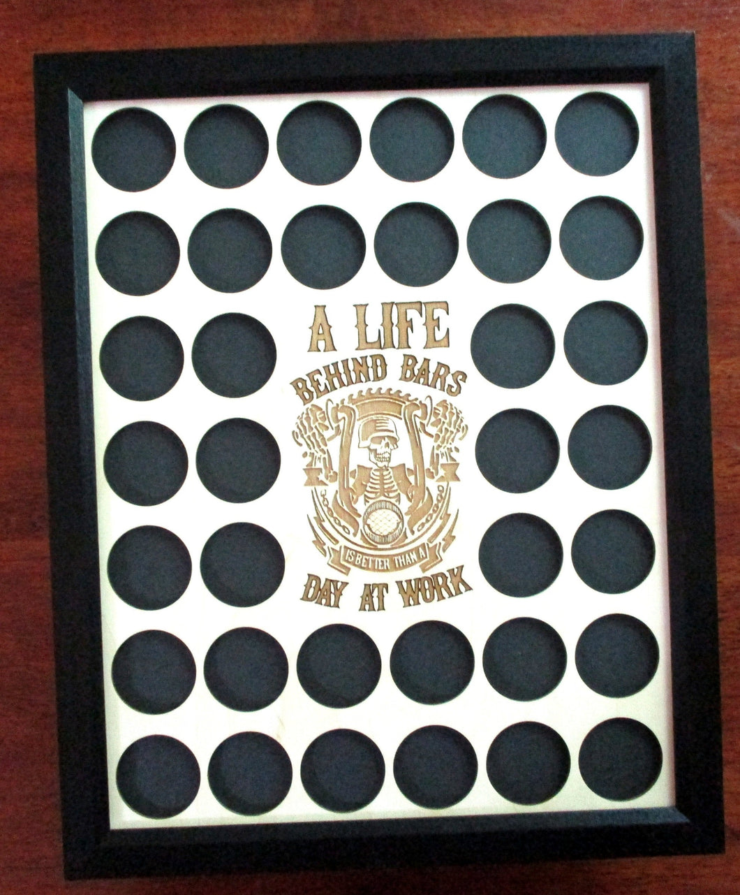 Poker Chip Frame Display with Engraved insert A Life Behind Bars Is Better Includes Black Frame Fits 36 Harley-Davidson or Casino chips