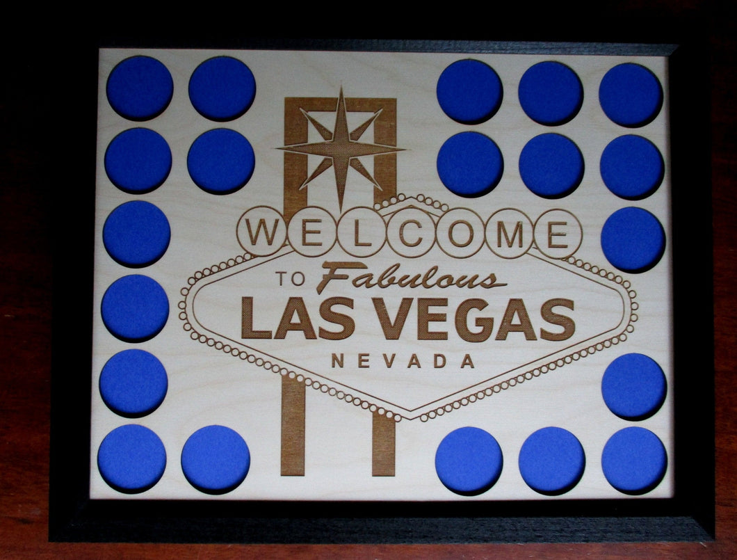 Custom Poker Chip Display Frame With Laser-engraved Vegas Insert Fits 20 Casino chips Black frame Christmas Gift Welcome to Las Vegas