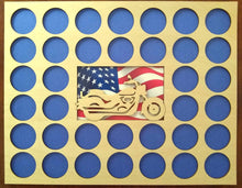 Load image into Gallery viewer, Poker Chip Display Frame Insert in silver, natural birch, black Fits 36 Harley-Davidson chips 11x14 Laser-engraved motorcycle American flag Type 2
