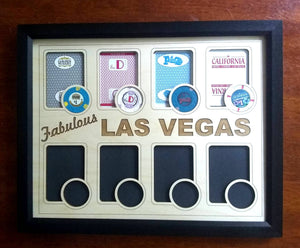 Las Vegas Poker Chip Display Frame with cut-outs for Playing Cards and Casino Chips Poker Player Gift Laser-engraved Souvenir Vegas
