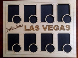 Las Vegas Poker Chip Display Frame with cut-outs for Playing Cards and Casino Chips Poker Player Gift Laser-engraved Souvenir Vegas