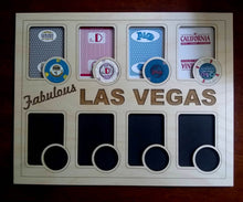 Load image into Gallery viewer, Las Vegas Poker Chip Display Frame with cut-outs for Playing Cards and Casino Chips Poker Player Gift Laser-engraved Souvenir Vegas
