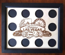 Load image into Gallery viewer, Custom Las Vegas Scene Insert with Black Economy Frame Fits 10 Casino chips 8X10 natural birch laser-engraved insert with simple black frame

