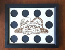 Load image into Gallery viewer, Custom Las Vegas Scene Insert with Black Economy Frame Fits 10 Casino chips 8X10 natural birch laser-engraved insert with simple black frame
