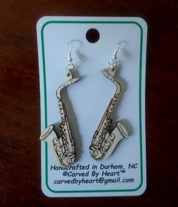 Custom Engraved Saxophone Earrings Laser-engraved dangle birch cute earrings Gift for Teens Sisters Christmas Gift Music Lovers Gift