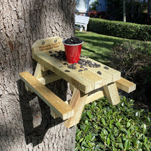 Load image into Gallery viewer, Squirrel Picnic Table Bird Chipmunk Feeder Wildlife Rustic Crafted from fence boards Outdoor Yard Decor The Squirrel Table
